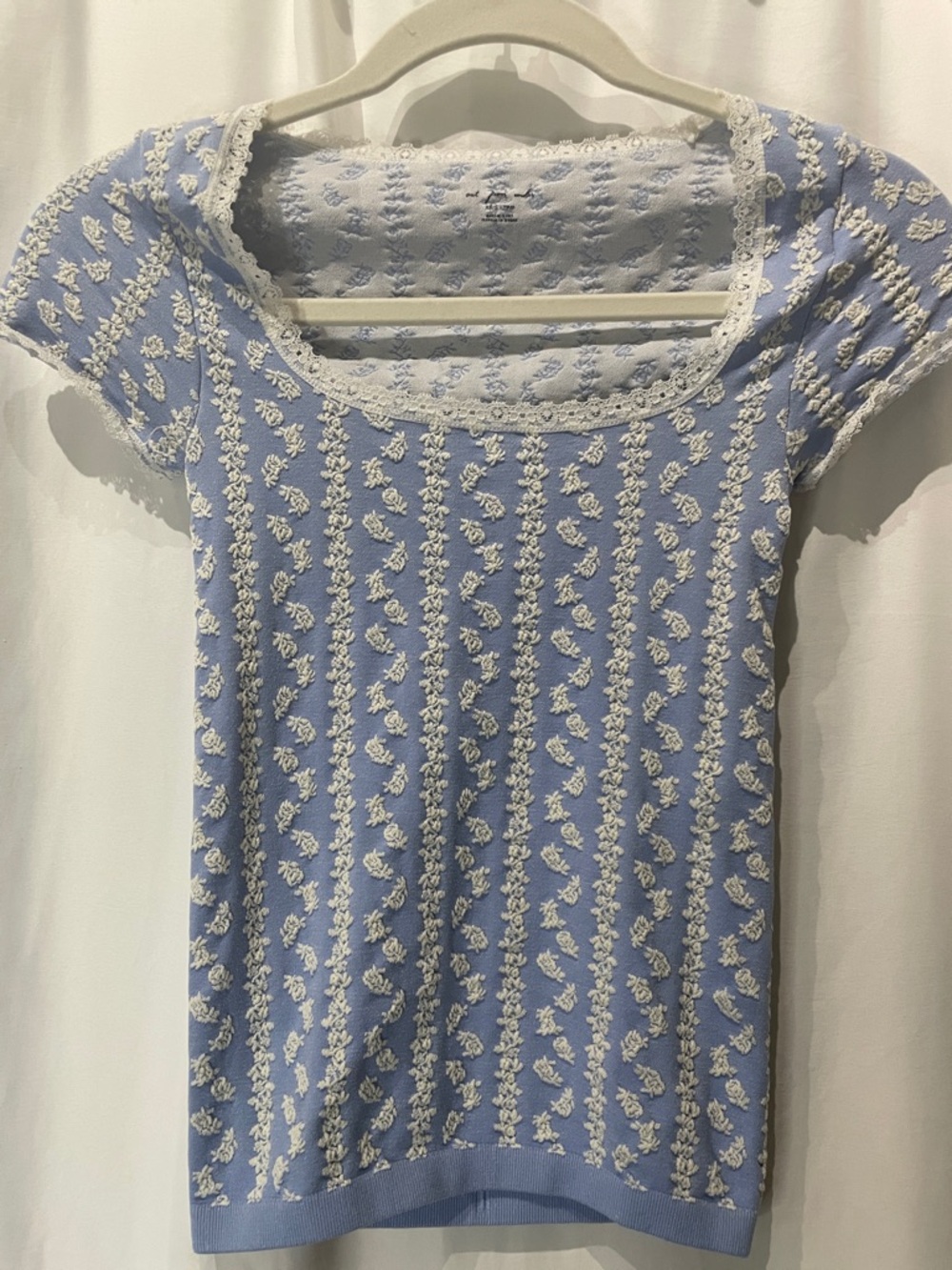 Light Blue Knit Floral Scoop-Neck Top